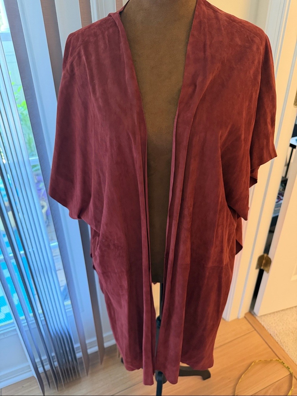 eskandar Burnt berry Suede Open-Front Cape Jacket